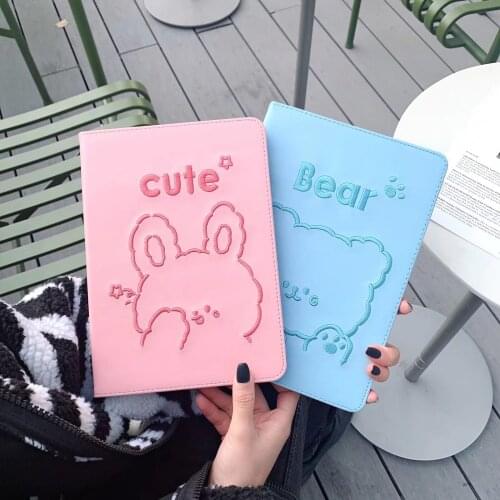 Cartoon Animal Bear Rabbit Embroidery Tablet Protective Case for iPad 1 2 3 4 5 MINI Air 1 2 3 4 9.7 10.2 10.5 10.9 PRO 11 Cover