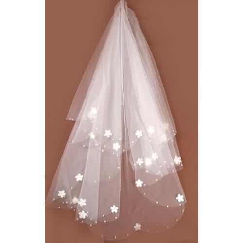 1 Layer Embroidered Flower Bridal Veil Simple Design Tulle Edge Women Wedding Accessories