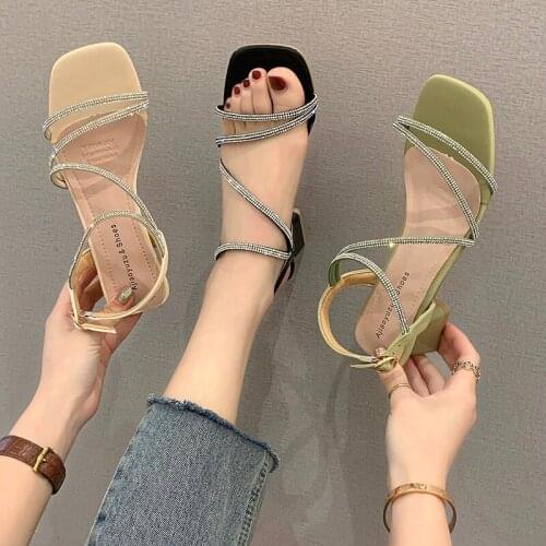 Summer Crystal Sandals Women Shoes Woman Shine Bling Buckle Strap Roman Sandals Wave Casual Shoes Thick High Heels Ladies Shoes