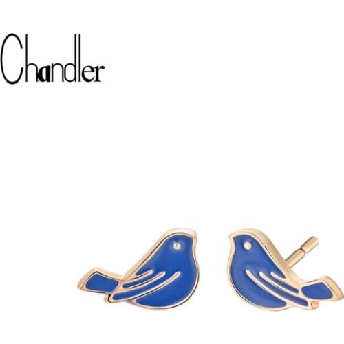 Chandler Tiny Bird Blue Enamel Stud Earrings Swallow Sparrow Pin Earring For Women Girls Mini Jackets Ear Jewelry Factory Price