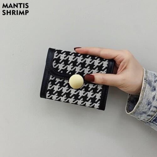 Wallet Women 2021 Fashion Card Package Girls Short Wallets Luxury Coin Purse High Quality Houndstooth Purse Casual Card Holder