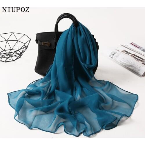 Women Foulard Gradient Solid Color Chiffon Georgette Scarf Bandana Elegant Long Shawl Hijab Summer Sun protection