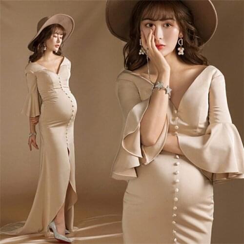 Women Photography Props Costume Maternity Dresses V-neck Pregnancy Elegant Mermaid Party Dress Studio Photoshoot Photo Clothes