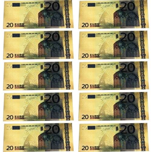 10Pcs/Lot Color Euro Banknotes 20 Euro Gold Foil Banknotes Souvenirs Paper Money April Fools' Day Kidding Gift Collection Props
