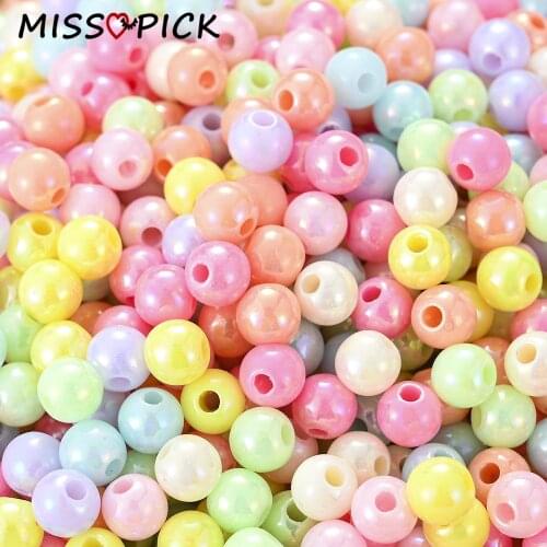 100pcs 6-16mm Acrylic Beads Colorful Round Loose Spacer Beads for Jewelry Making Handmade DIY Bracelet Necklace Accessories