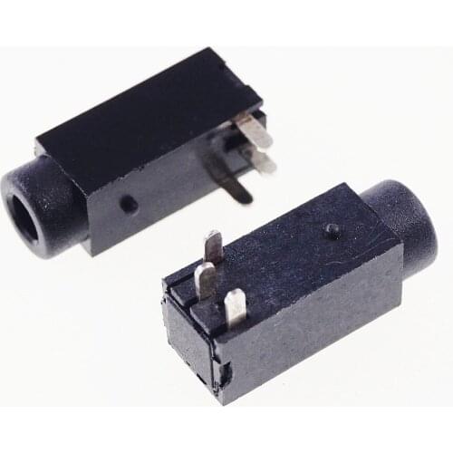 1000pcs Phone Jack 2.5mm 3 pin mono channel socket 2 pole earphone audio plug through hole right angle 1 locator DC30V 0.5A