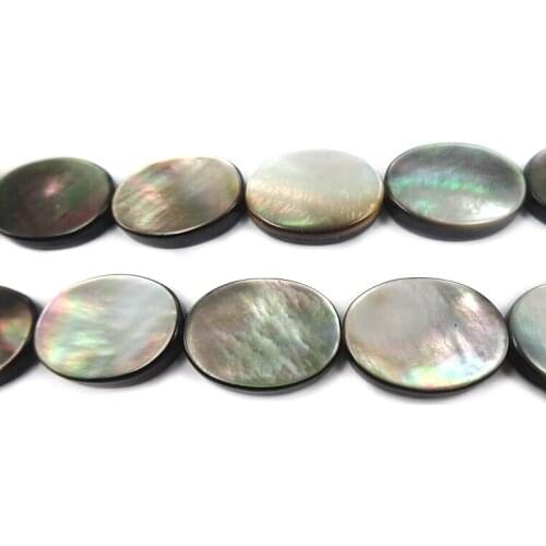 13*18 1Strand Approx. 15.5" Peacock Abalone Shell Loose Coin Bead Black Shell Beads Oval Shape Mother of Pearl Beads DIY Jewelry