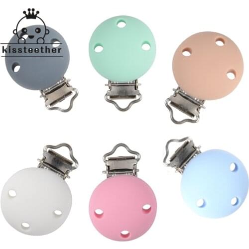 2ps BPA Free Food Grade Silicone Suspender Clip Beads Round Shape Plastic Dummy Clip Silicone Pacifier Clip