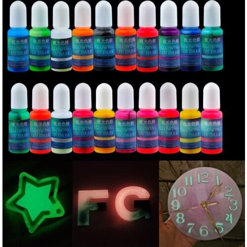 20 Colors 10ml Glowing in dark High Concentration Epoxy UV Resin Coloring Dye Colorant Pigment Handmade for DIY Jewelry Making