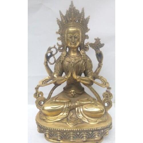 21 cm * /The ancient Chinese bronze four arm guanyin white tara Buddha in Tibet