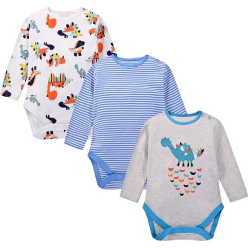 Moms Care Baby Rompers 3 Peices / Lot 100% Cotton Long Sleeve Baby Wear Spring Autumn Infant Jumpsuit Boys Girls Clothes