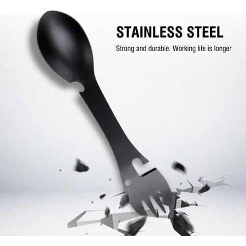 5 IN 1 Stainless Steel Spoon Fork Tableware Can Opener Portable Utensil Flatware Cutlery Bottle Camp Picnic Multitool Tools