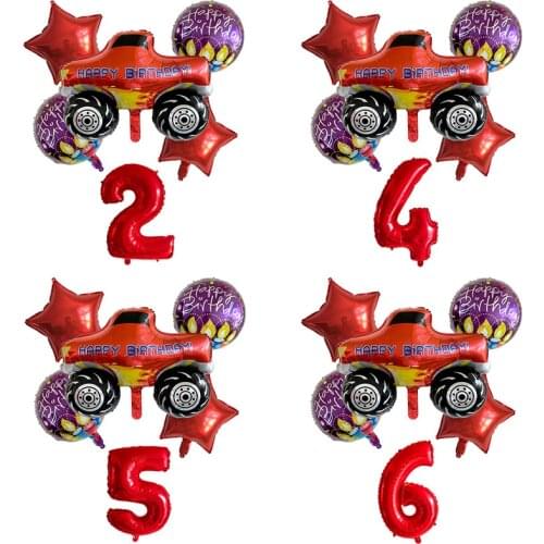 6pcs Blaze And The Machines Foil Ballon Happy Birthday Party Decoration Ball Boy Gift Tank Bus Fire Car Holiday Balloons