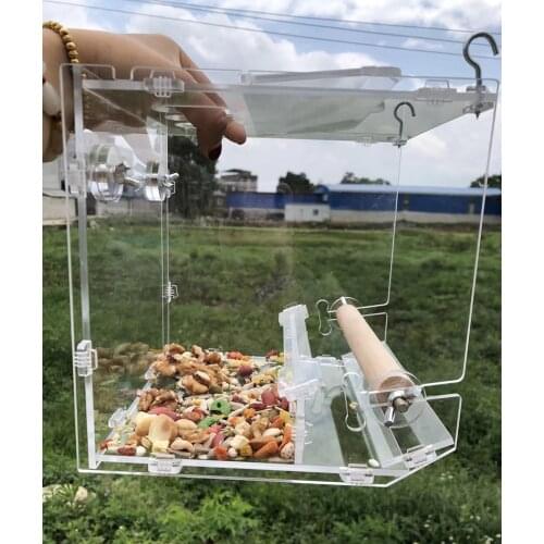Acrylic Bird Parrot Feeder Cage Feeding Box Food Container