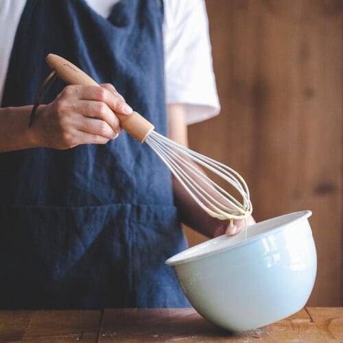 Wooden Handle Non-Slip Silicone Eggbeater Small Kitchen Manual Baking at Home Appliances Handheld Blender