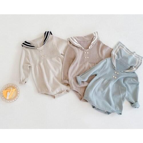 Baby clothes sailor collar toddler girls bodysuits knit baby boys clothes cute baby outfit