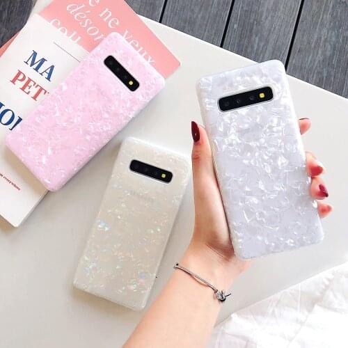 Glossy Marble Phone Case For Samsung Galaxy Note 20 Plus S8 S9 S10 Note 10 S20 Ultra Bling Conch Shell Silicone Soft Back Case