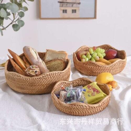 Fruit Basket Vietnam Rattan Woven Bamboo Woven Receiving Basket Tray Living Room Round Large Fruit Plate Grass Woven