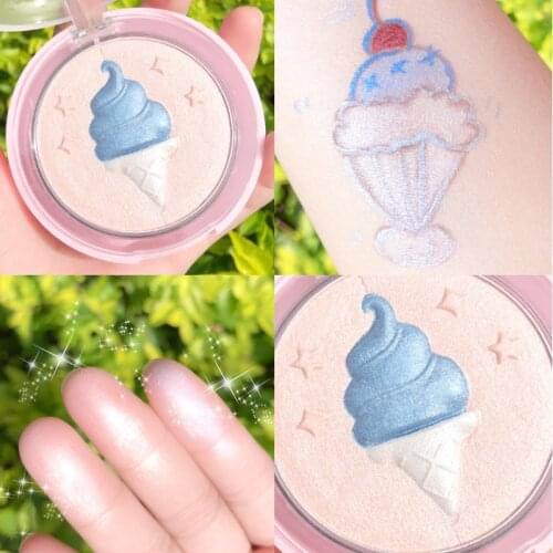 KQTQK Ice Cream Fairy Makeup Glow Face Contour Shimmer Powder Highlighter Glitter Palette Highlight Brighten Powder Cosmetic