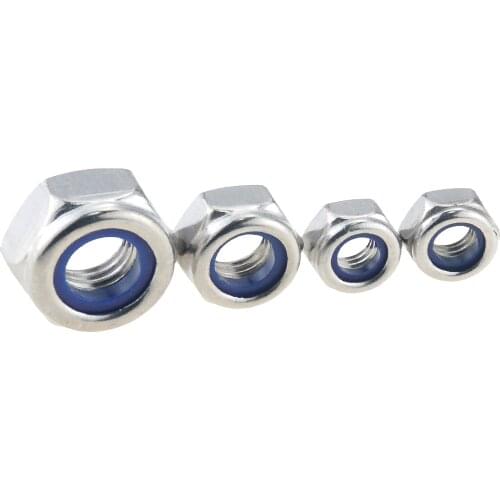 50pcs/lot Metric DIN985 M2 M2.5 M3 M4 M5 M6 M8 M10 M12 304 Stainless Steel Hex Head Nylon Insert Lock Nuts