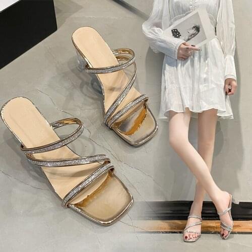 Fashion Women Sandals High Heels 2.36 Inches Beautiful Shinning Leisure Slippers（Size 35-43