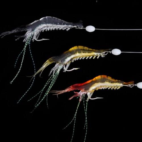 Saltwater Fishing Luminous Soft Lure Artificial Squid Shrimp Hook Bait Tackle Hook Artificial Squid Tackle Soft Bait Lure Shrimp