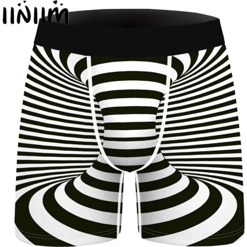 Men Underwear Stripe Printed Boxer Briefs Summer Soft Breathable Mid Waist Elastic Waistband Shorts Panties Sexy Home Underpant