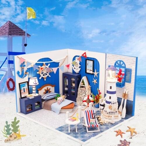DIY Ocean Room Casa Wooden Dollhouse Kit Miniature with Furniture Doll House Assembled Cottage Toys for Adults Xmas Gifts