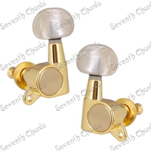 A Set 6 Gold Sealed-gear Guitar Tuning Peg Tuners Machine Heads For Acoustic Electric Guitar With Small Oval White Pearl Handle