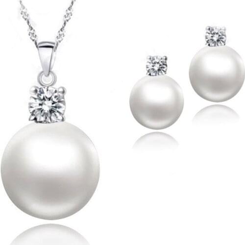 Top Quality Wedding Jewelry Set Water Pearl Earrings Necklace 925 Sterling Silver Pendant Necklace Free Shipping