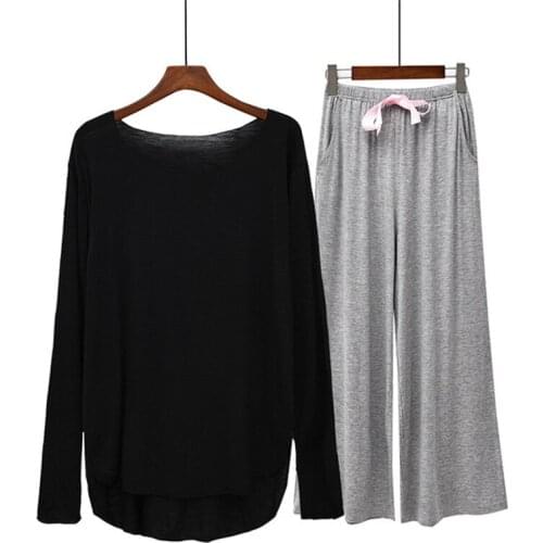 Pajamas new modal large size bathrobe female wide-leg pants home service casual multicolor sexy nightware can be worn outside