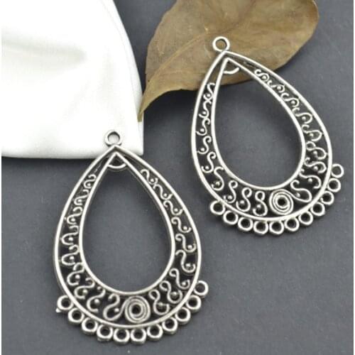 10 Pcs 44*28 mm Antique Silver color Tone Water drop connector Charms DIY Jewelry Making 2519