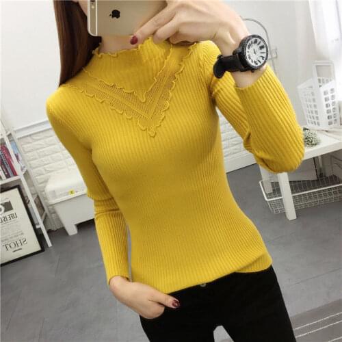 5 Colors Pop Autumn Women Lady Sweater High Elastic Solid Turtleneck Tops Female Slim Sexy Tight Bottoming Knitted Pullovers