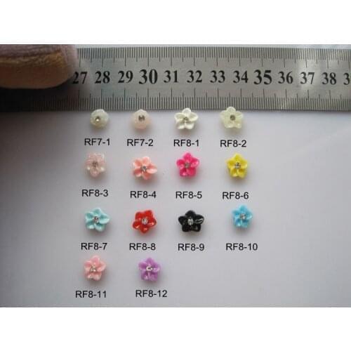 RF8 30pcs/bag Glitter Five Petals Resin Flower with Rhinestone Nail Art Decoration Nail DIY Deco