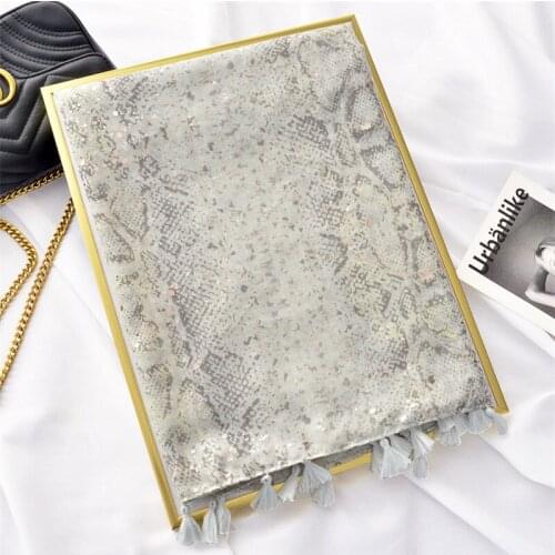 Women Shining Snake Printed Summer Scarf Animal Printing Tassel Scarf Cape Shawl Girls Python Print Rose Gold Foil Oil Scarf