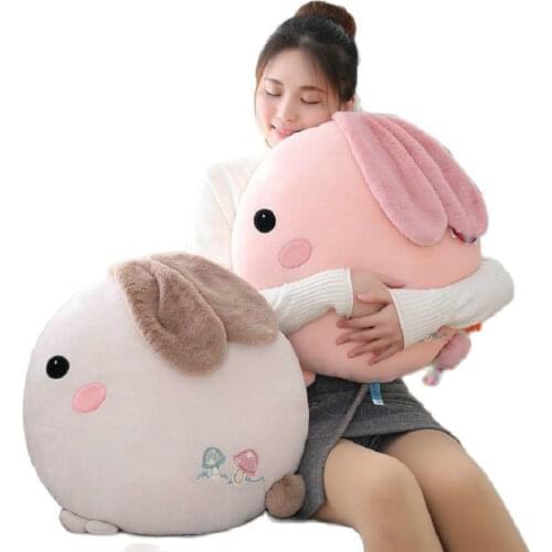 Super Soft Round Rabbit Throw Pillow Stuffed animal Bunny Big ear Round Chair Waist Cushion Hug message Pillow for Girl Birthday