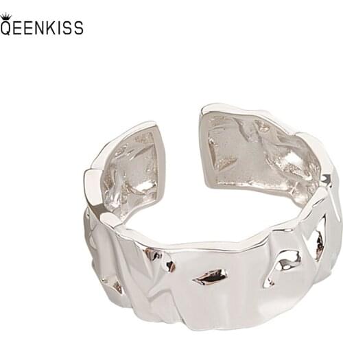 QEENKISS RG656Fine Jewelry Wholesale Fashion Woman Girl Birthday Wedding Simplicity Irregular 18KT Gold White Gold Opening Ring