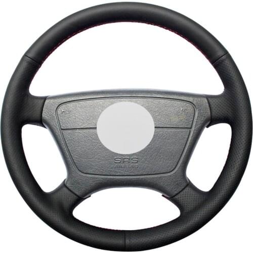 LQTENLEO Black Genuine Leather Car Steering Wheel Cover for Mercedes Benz E-Class W210 E200 240 280 320 W140 S320 350 420