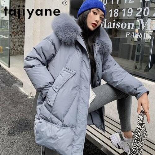 White Duck Down Jacket Female Winter 2021 Hooded Fox Fur Collar Coat Women Black Parkas Womens Clothing Casaco Feminino Gxy232