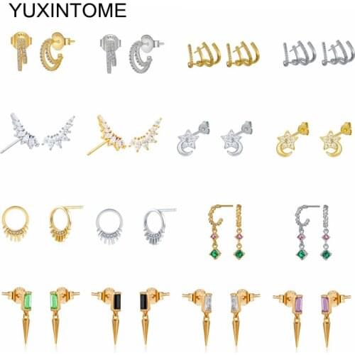 925 Silver Ear Needle C Earrings for Women Colorful Bling Crystal C Shape Stud Earring Big Circle Earrings Jewelry Wedding Gift