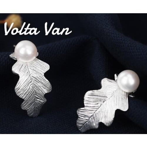 Volta Van 925 Sterling Silver Drop Earrings Freshwater Pearls Pendientes Plata 2021 New Fine Jewelry Leaves Design Earrings