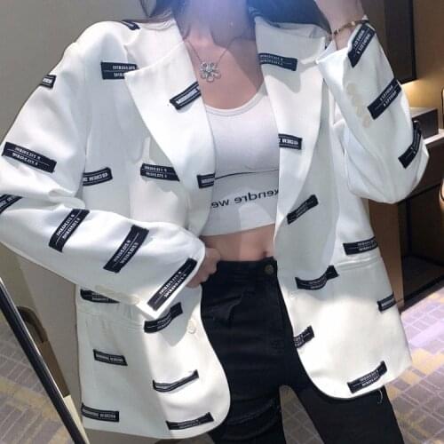 Womens Loose White British-Style Long-Sleeved Silhouette Suit Jacket