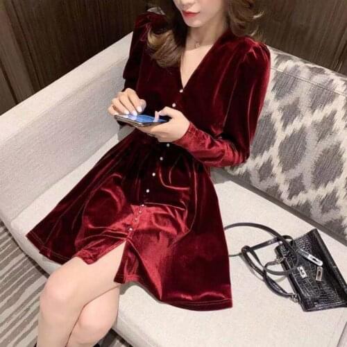 Lady Velvet Winter Sexy Dress Long Sleeve V Neck Elegant Dress Women Girls Youth Night Party Skinny Dresses Vestidos