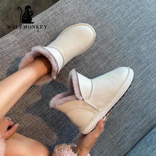 Waterproof Snow Boots For Women Fashion 2021 Winter 100% Cowhide Leather Warm Plush Comfortable Flat Boots Women Shoes White