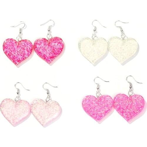 1pair Fashion Craft Glitter Hearth and star Drop Earrings Resin earring for Birthday Gift Child Girls Teens Jewelry