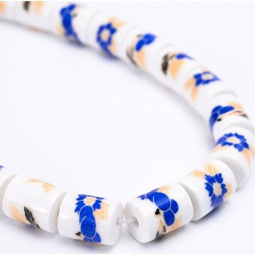10/30/50pcs 11x9mm Vintage Ceramic Beads Cylindrical Shape Flower Printing Loose Beads for Making Bracelet DIY Necklace