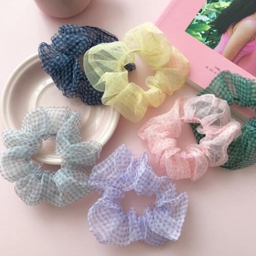 2Pcs / Set2020 Spring And Summer Large Intestine Hair Ring Mesh Yarn Plaid Color Simple Hair Accessories