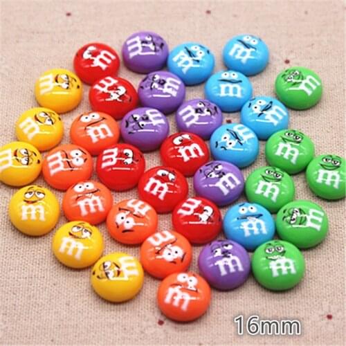 20pcs 16mm Mix Colors Emoticon Printed Resin Chocolate Beans M Round Flatback Cabochon DIY Hair Clip Craft Scrapbook