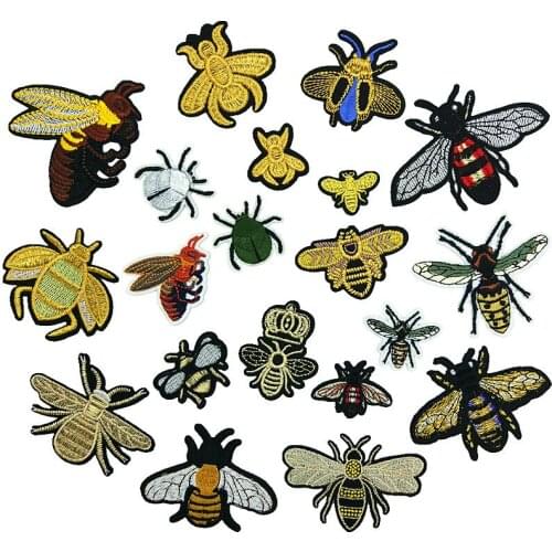 20 styles) 5pcs/lot Sewing Clothes Patch Iron on Embroidery Patches Insects Applique Motifs Sew on Garment Stickers Crown Bee