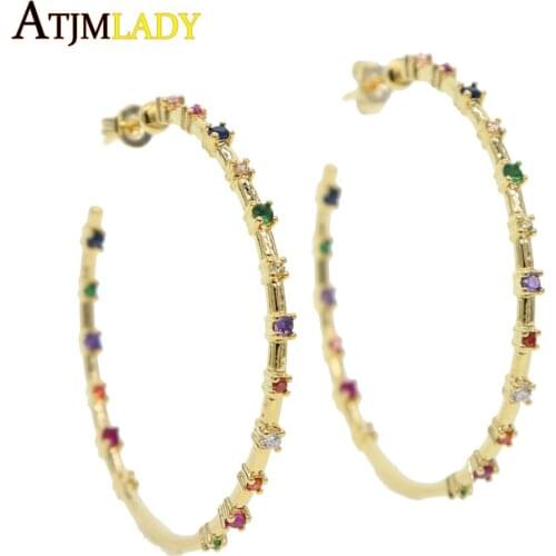 2019 cheap big earring hoops rainbow cubic zirconia setting colorful CZ circle huggie for women Gorgeous fashion women earring